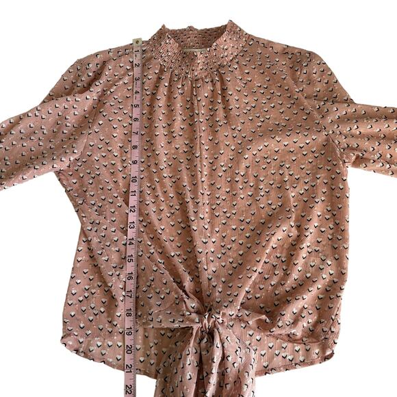 Rachel Zoe Pink Heart Print Mock Neck Long Sleeve Tie Front Blouse Size Small - Picture 5 of 9